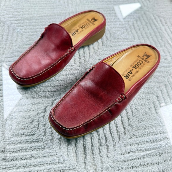 Mephisto Shoes - Mephisto Cool-Air Mules Women 8 Red Leather Portugal Wedge Slip On Comfort Shoes